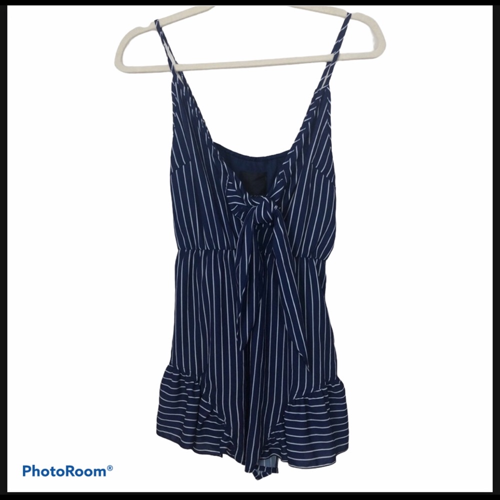 REVOLVE Rise of Dawn Stripped Blue  Ruffle Romper